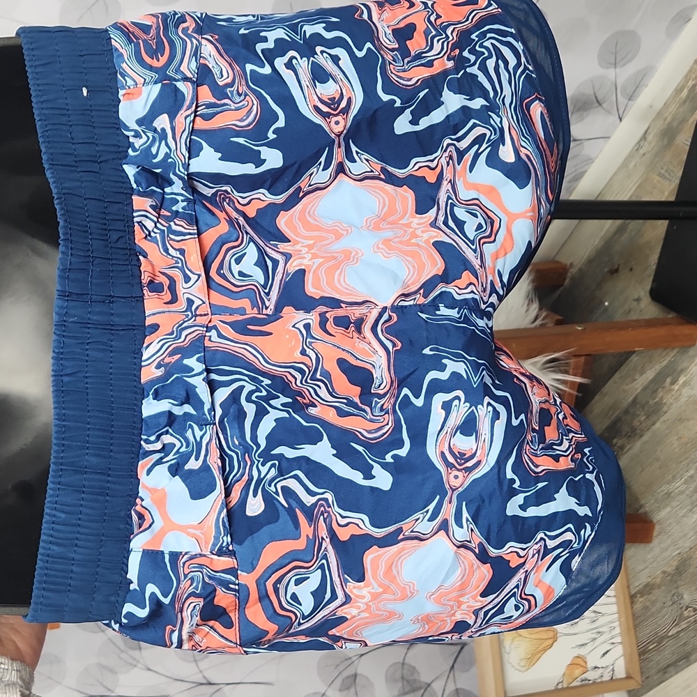Crane Navy Blue Swirl Print Workout Shorts - Small - Mesh Insets - Picture 5 of 8